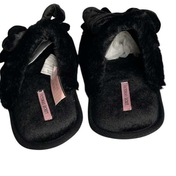 NWT Victoria's Secret Black Slippers with Bow - Picture 3 of 7